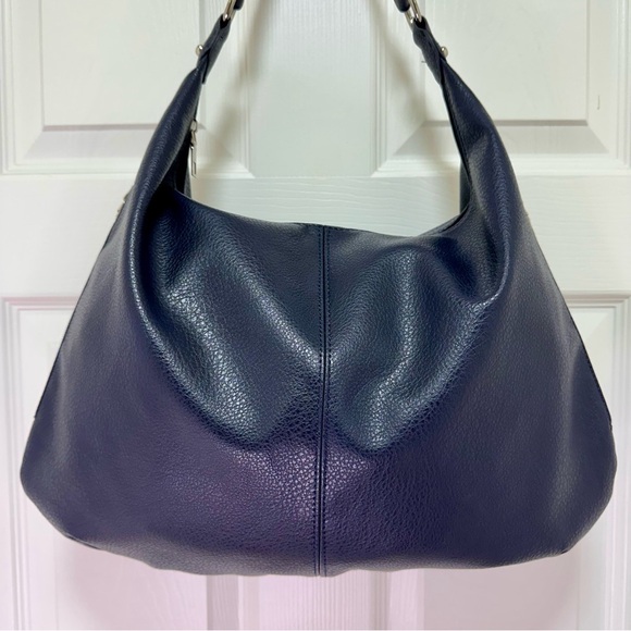 Noirvere Vegan Leather Medium Navy Hobo Bag - Picture 3 of 13